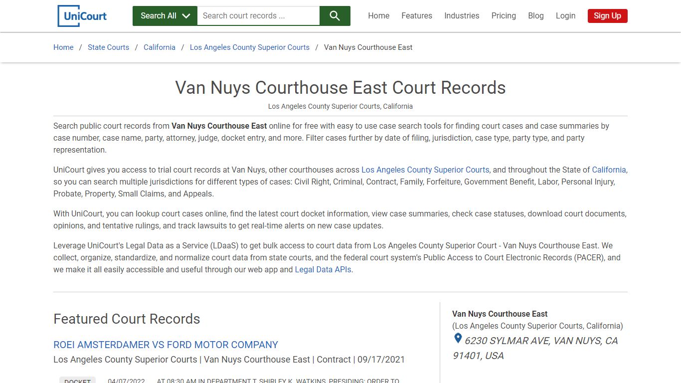 Van Nuys Courthouse East Court Records | Los Angeles | UniCourt